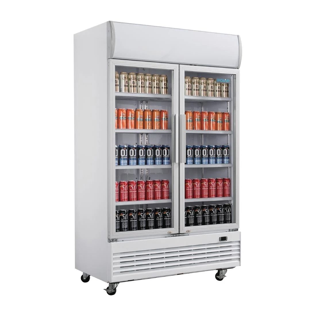 Polar G-Series Upright Display Cooler with Light Box 950Ltr with Hinged Doors - GE580 Upright Double Door Bottle Coolers Polar   