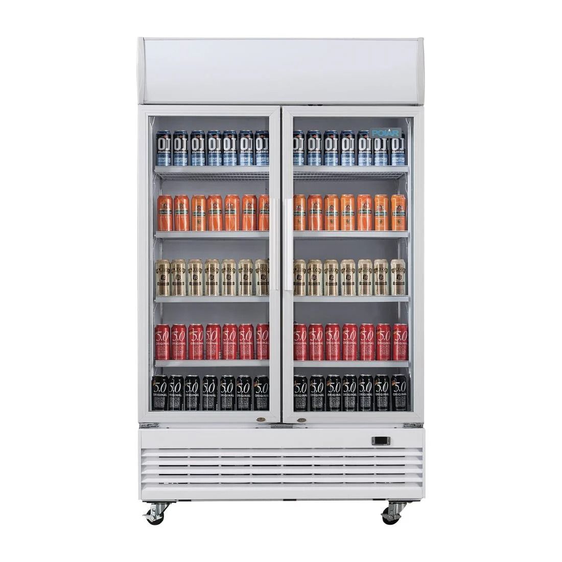 Polar G-Series Upright Display Cooler with Light Box 950Ltr with Hinged Doors - GE580 Upright Double Door Bottle Coolers Polar   