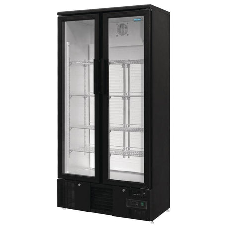 Polar Upright Back Bar Cooler with Hinged Doors in Black 490Ltr - GJ449 Upright Double Door Bottle Coolers Polar   