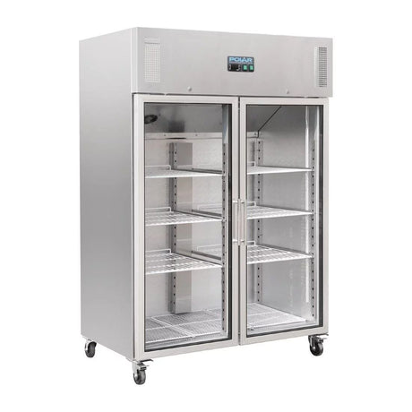 Polar Upright Double Glass Door Gastro Refrigerator 1200Ltr - CW198 Refrigeration Uprights - Double Door Polar   