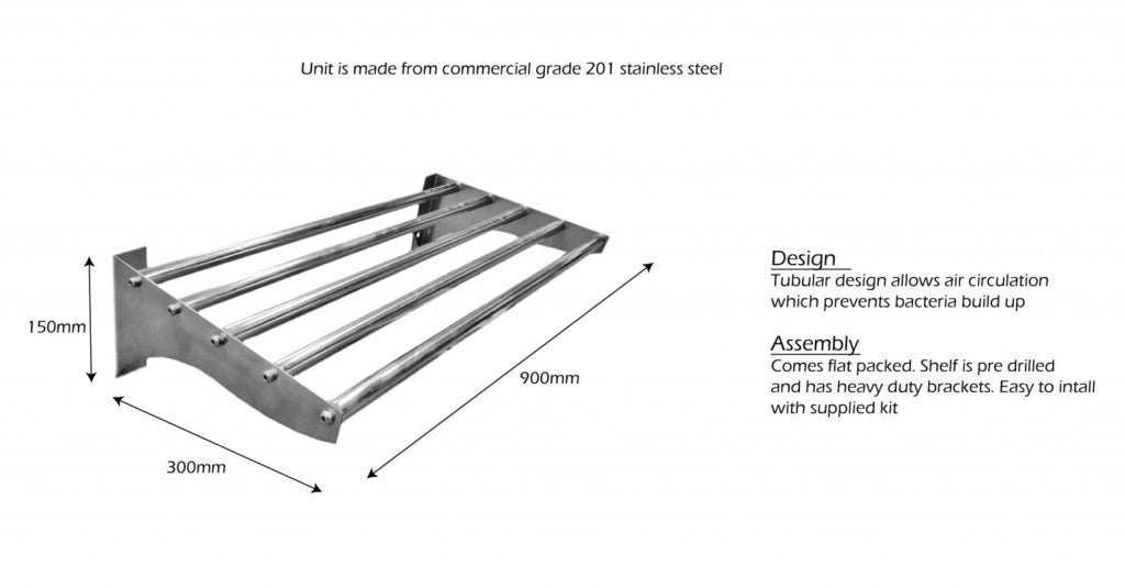 Empire Stainless Steel Tube Wall Shelf 900mm - TWS-0900 Stainless Steel Wall Shelves Empire   