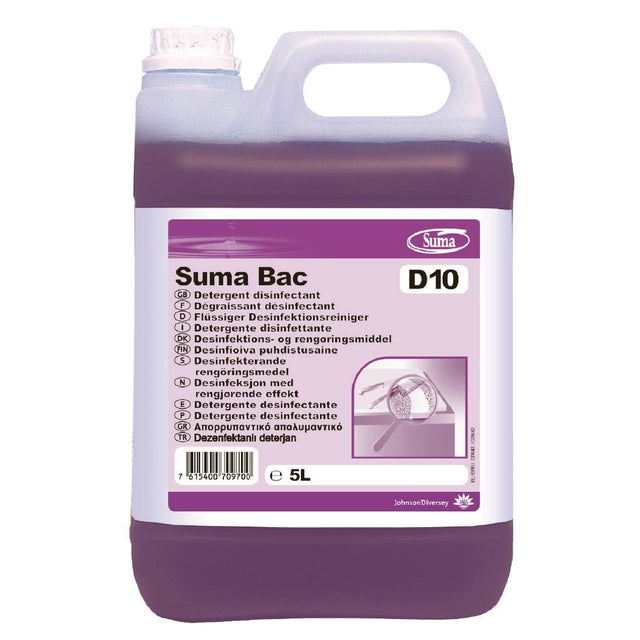 Suma Bac D10 Cleaner and Sanitiser Concentrate 5Ltr (2 Pack) - CD517 Disinfectants & Sanitisers Diversey   