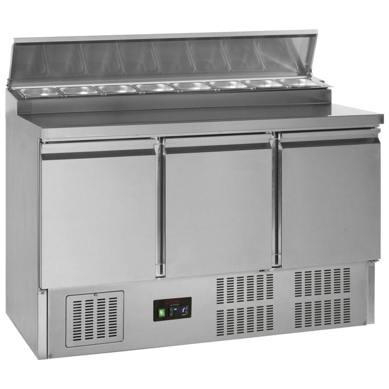 Tefcold G-Line Stainless Steel Three Door GN 1/1 Pizza Prep Saladette Counter - GSS435 Saladette Counters Tefcold   