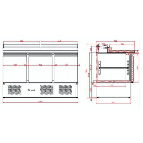 Tefcold G-Line Stainless Steel Three Door GN 1/1 Pizza Prep Saladette Counter - GSS435 Saladette Counters Tefcold   