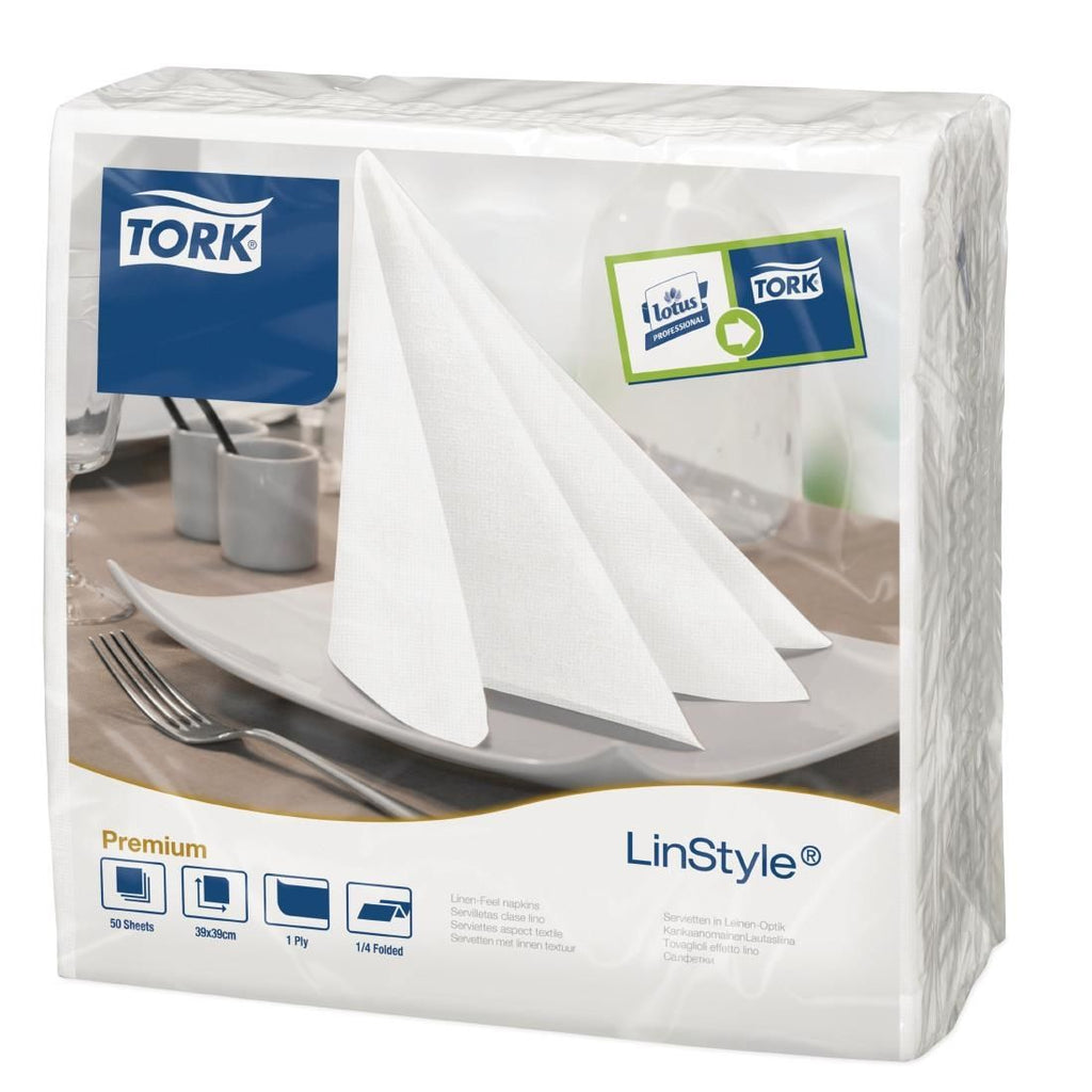 Tork Linstyle Dinner Napkin White 400mm (Pack of 600) - DP180 Paper Napkins Tork   