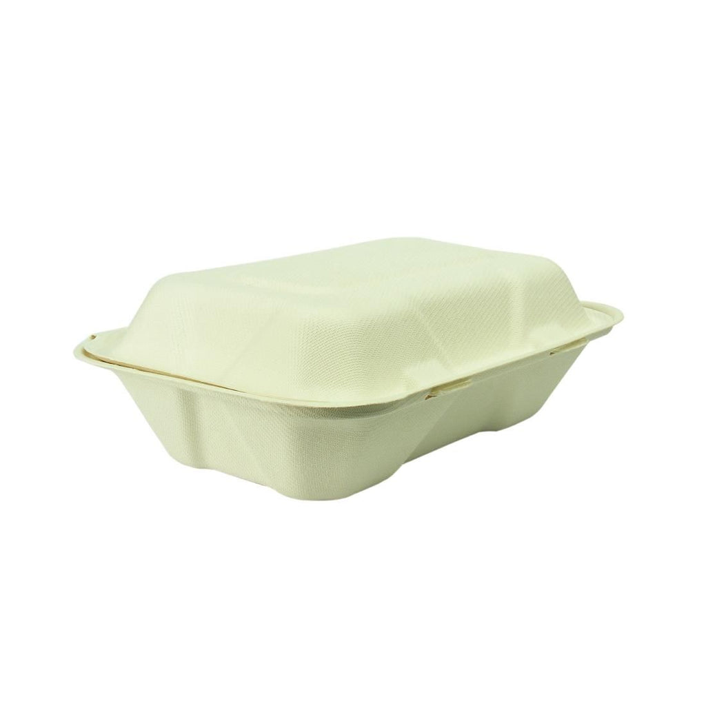 Vegware Compostable Bagasse Clamshell Hinged Meal Boxes 228mm - GH026
