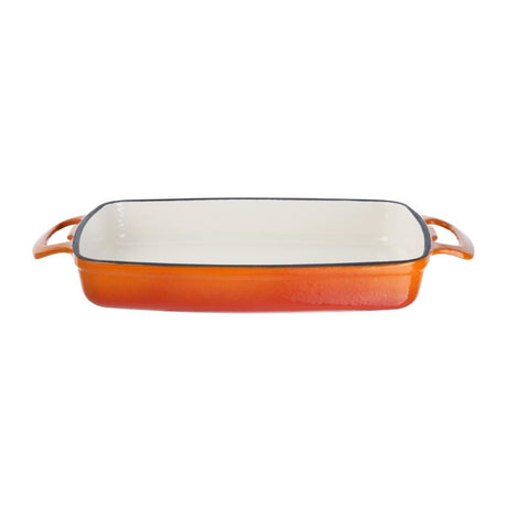 Vogue Orange Rectangular Cast Iron Dish 1.8Ltr - GH321 Oven to Table Vogue   