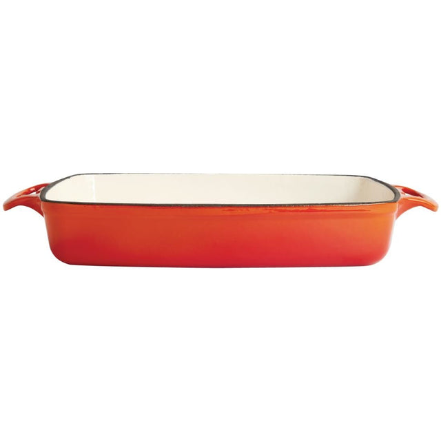 Vogue Orange Rectangular Cast Iron Dish 2.8Ltr - GH322 Oven to Table Vogue   